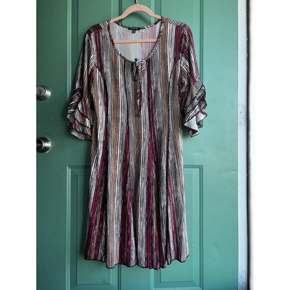 Sami & Jo XL Petite Boho Striped Midi Dress with 3/4 ruffled bell sleeves - Picture 2 of 10